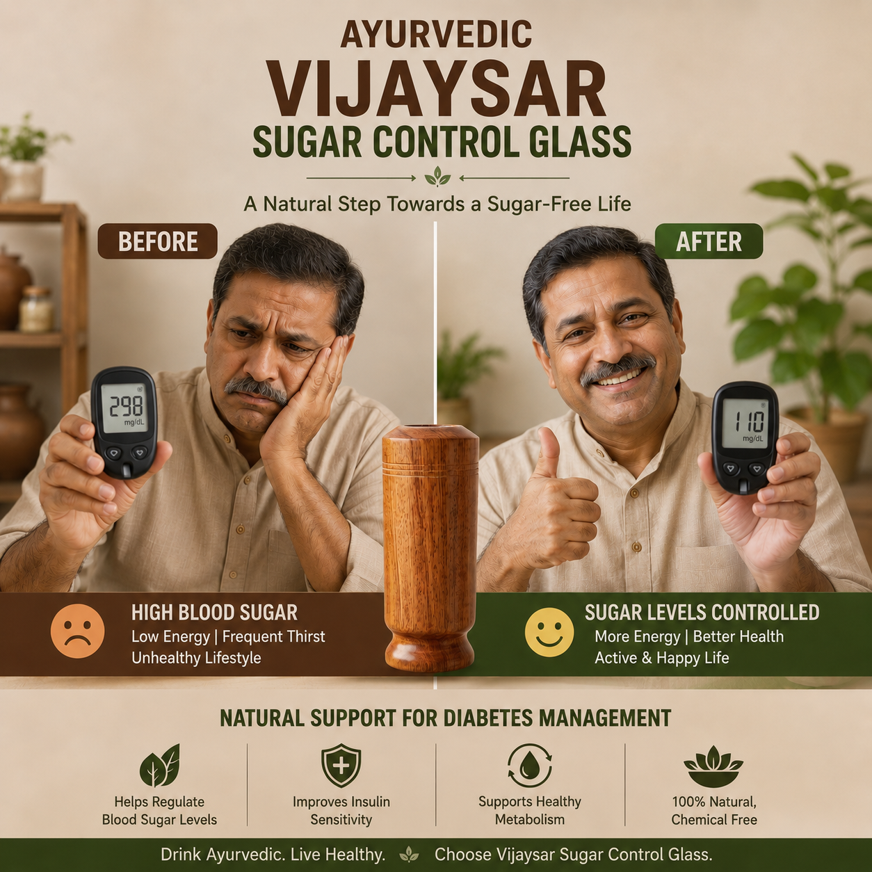 Ayurvedic wooden glass lifestyle view