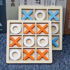 Wooden XO Tic Tac Toe Game - 3-Player Strategy Board Game for Family & Adults
