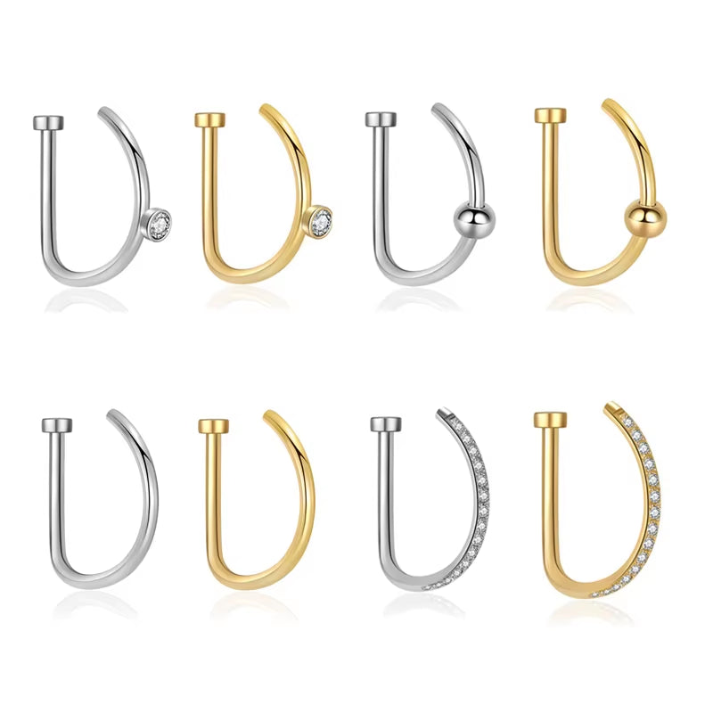 Stainless Steel Fake Nose Piercing Jewelry for Men D Shape Nose Ring for Women Faux Piercing Nez Nariz Falso Body Jewelry