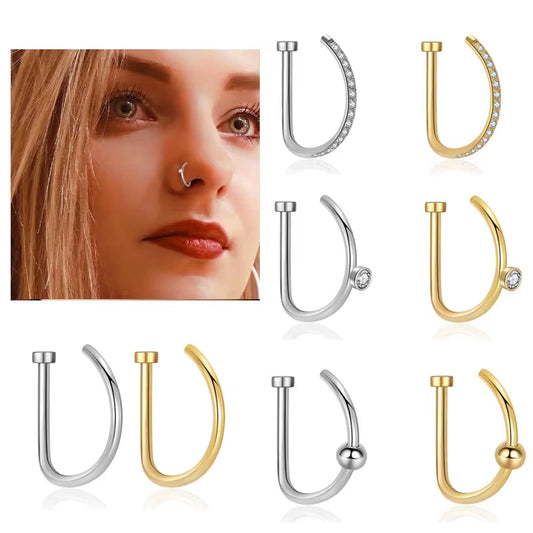 Stainless Steel Fake Nose Piercing Jewelry for Men D Shape Nose Ring for Women Faux Piercing Nez Nariz Falso Body Jewelry