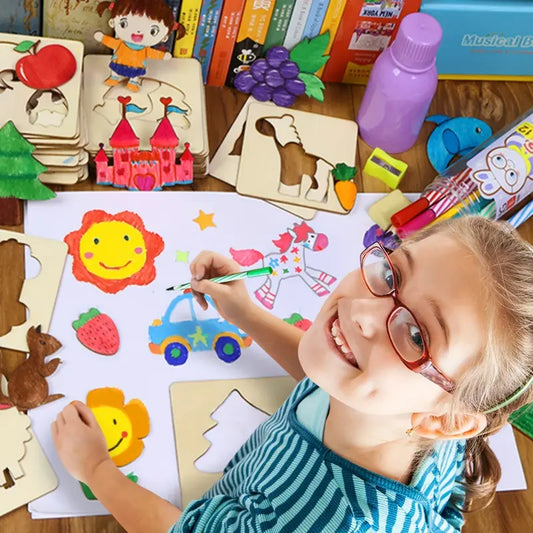 10pcs Educational Toys, Arts Crafts Setwooden Drawing Stencils Kit
