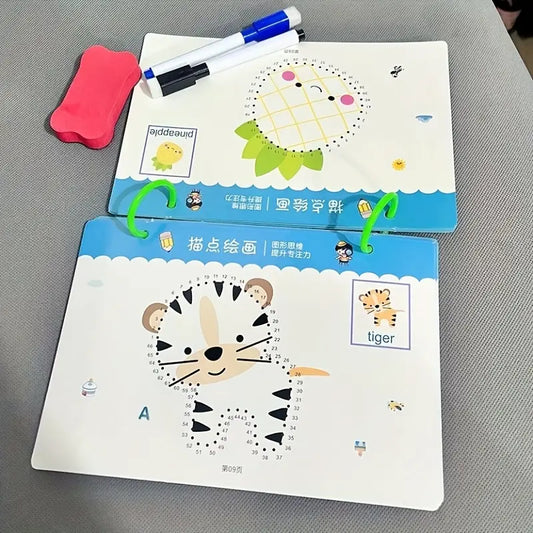 36-Page Reusable Educational Practice Book Set (With 4 Pens 1 Chalk Eraser)