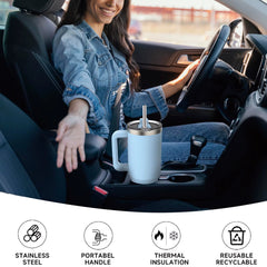 40Oz/1200Ml Tumbler with Handle & Straw Lid Stainless Steel Insulated Cup Keep Cold Thermal Mug Portable Car Travel Cup