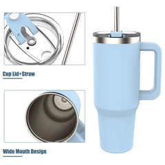 40Oz/1200Ml Tumbler with Handle & Straw Lid Stainless Steel Insulated Cup Keep Cold Thermal Mug Portable Car Travel Cup