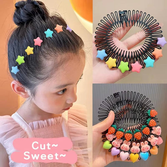 3Pcs Children Y2K Star Colorful Hair Comb Broken Headband Hair Clips Bunny Heart Cute Headdress Princess Girls Hair Accessories