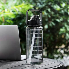 2000ML Sports Water Bottle with Straw Large Capacity Portable Leakproof Sports Fitness Bottle with Time Marker for Outdoor Gym