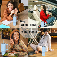 40Oz/1200Ml Tumbler with Handle & Straw Lid Stainless Steel Insulated Cup Keep Cold Thermal Mug Portable Car Travel Cup
