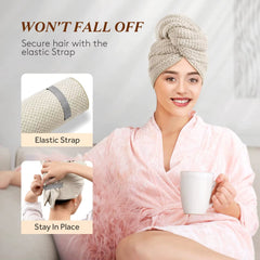 Microfiber Hair Towel Extra Large Wrap Quick Dry Hair Towel Wrap with Elastic Band , Ultra Absorbent Soft Hair Towel Wrap Turban