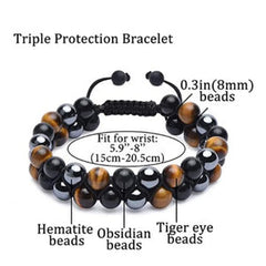 Genuine Tiger’s Eye Triple Protection Bracelet for Men and Women