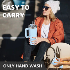 40Oz/1200Ml Tumbler with Handle & Straw Lid Stainless Steel Insulated Cup Keep Cold Thermal Mug Portable Car Travel Cup