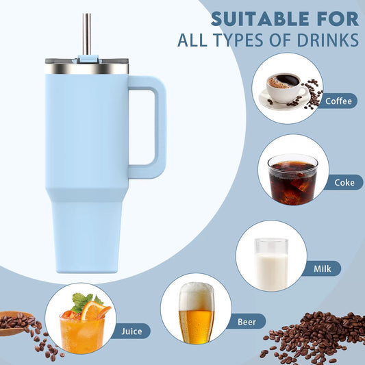 40Oz/1200Ml Tumbler with Handle & Straw Lid Stainless Steel Insulated Cup Keep Cold Thermal Mug Portable Car Travel Cup