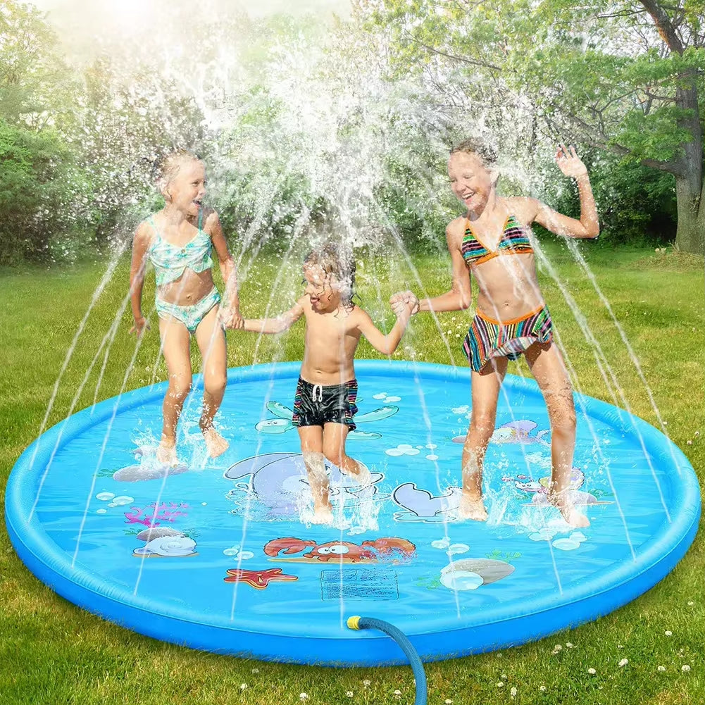 PVC Inflatable Water Spray Pad, Courtyard Water Play Pad, Blue Dolphin Pattern Water Sports Mat