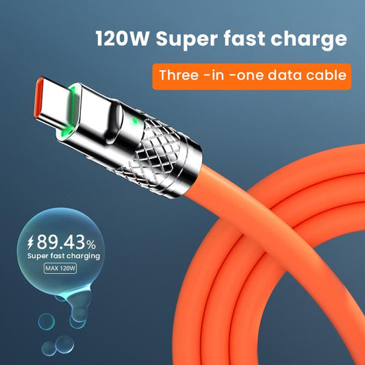 3in1 6A 120W USB Fast Charger Cable for IPhone Micro USB Type-C