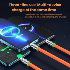 3in1 6A 120W USB Fast Charger Cable for IPhone Micro USB Type-C