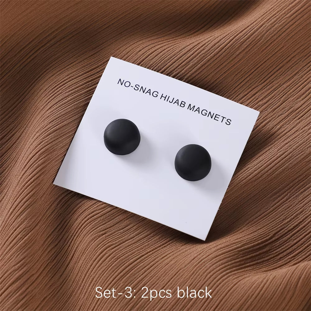 Matte Silk Scarf No Snag Hijab Magnet Brooch Strong Magnetic Buttons round Silk Scarf Shawl Dual-Use Collar Clip Cufflinks